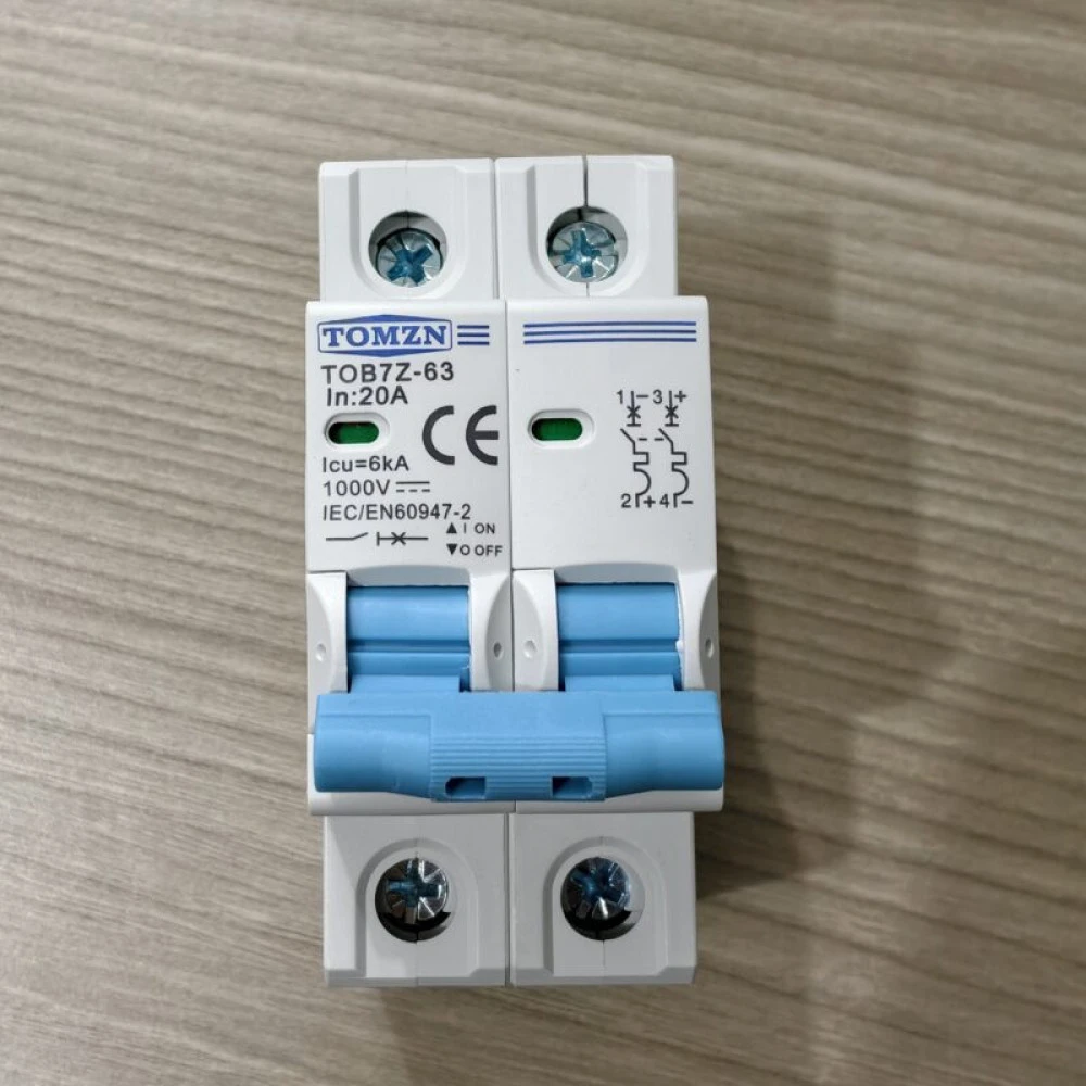 TOMZN 2P DC Circuit Breaker 10A- 12V-1000V Wide RangeDC MCB for PV System (TOMZN TOB7Z-63)